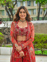 Trendy Red Georgette Digital Print Palazzo With Koti